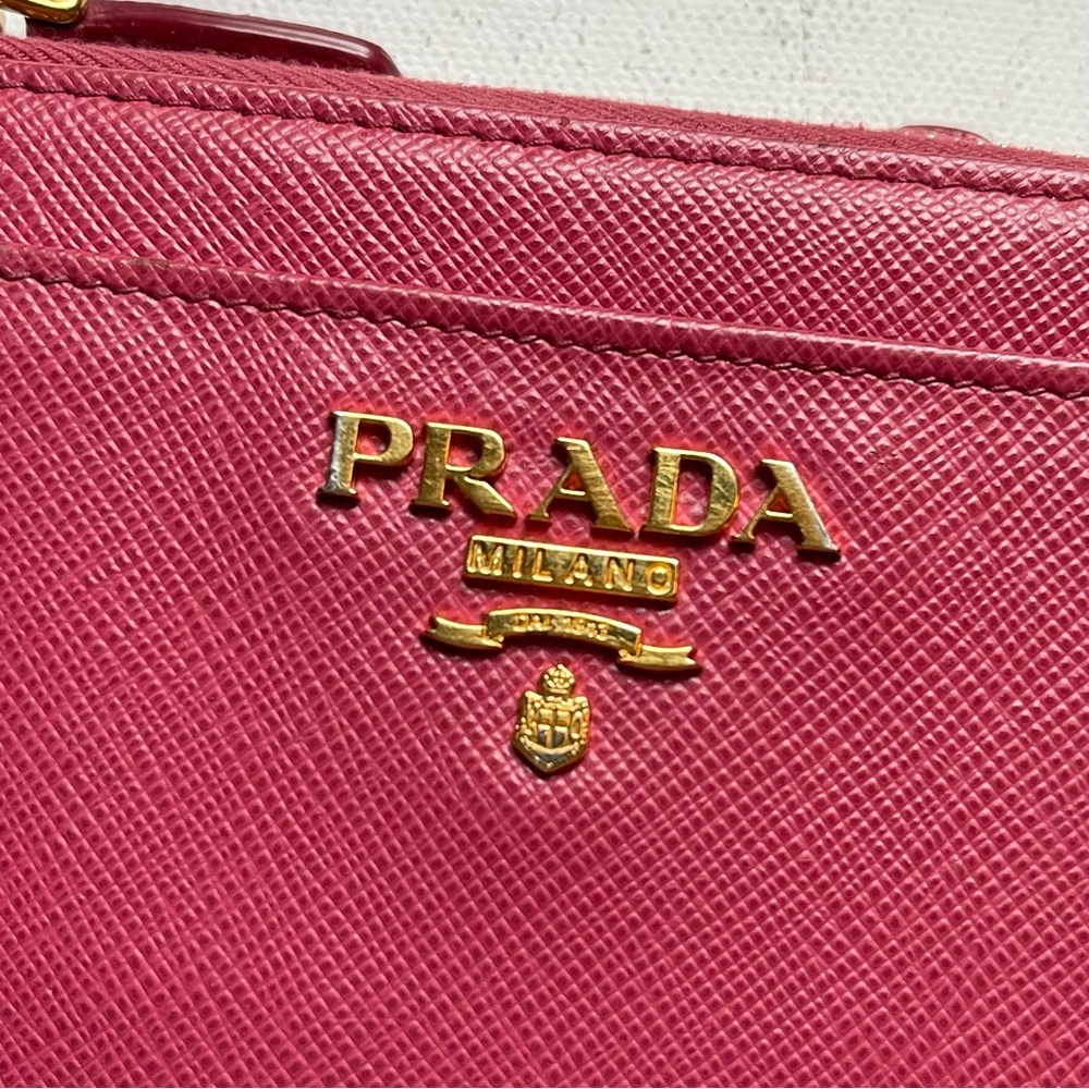 PRADA Saffiano Metal Zip Around Key Holder Peonia Pink Gold Wallet Chain - Picture 2 of 10